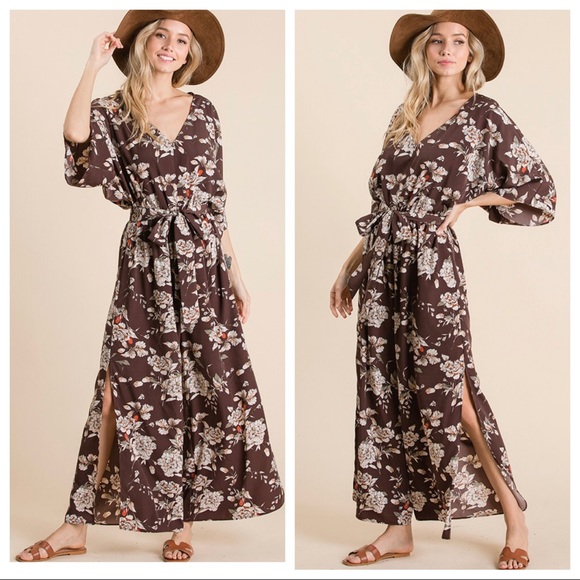 Floral print wide leg jumpsuit with belted waist - Picture 6 of 6